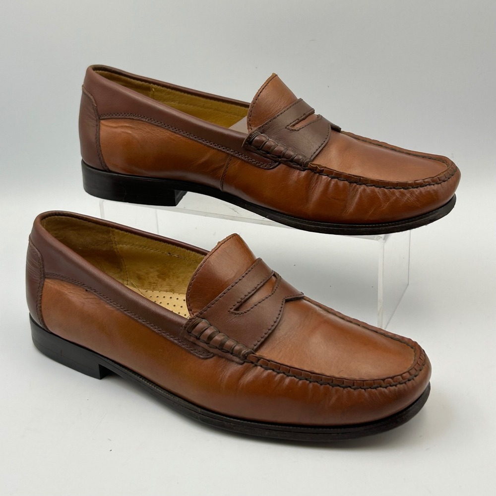 VTG Florsheim Penny Loafer Mens 8D Brown Two Tone Leather Moc Toe Classic Preppy